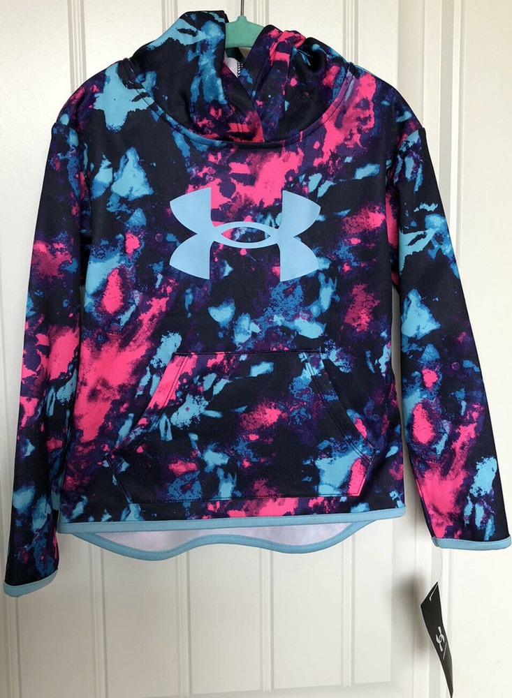 Under Armour Girls' Pre-School UA Hyper Dye Hoodie Size 4 Colorful Aqua Pink NWT